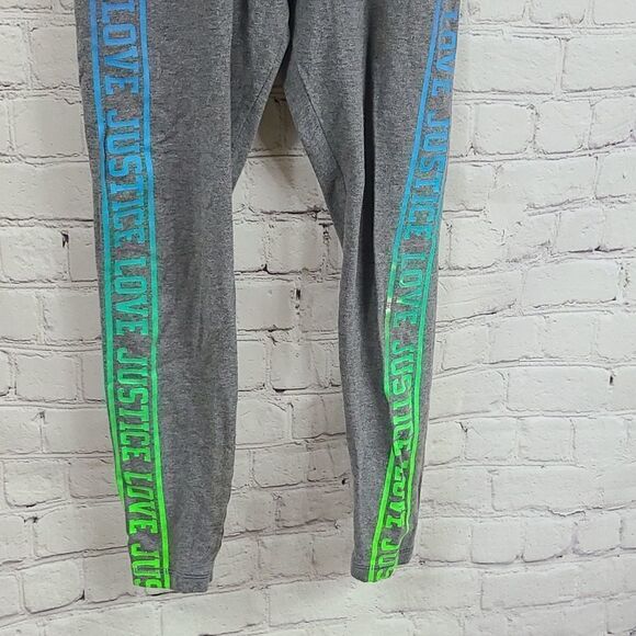 Justice Girls 12 LOVE Logo Legging Heather Gray Casual Stretch Pant Green Blue - Picture 5 of 7